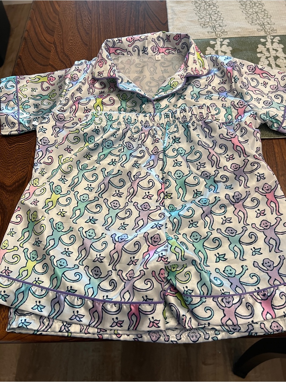 Kids Monkey Print Pajama Top and Short Set - Pastel Multi